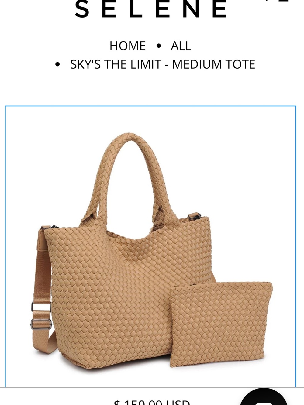 Sky's The Limit Medium Tote - Tan Woven Tote with Pouch